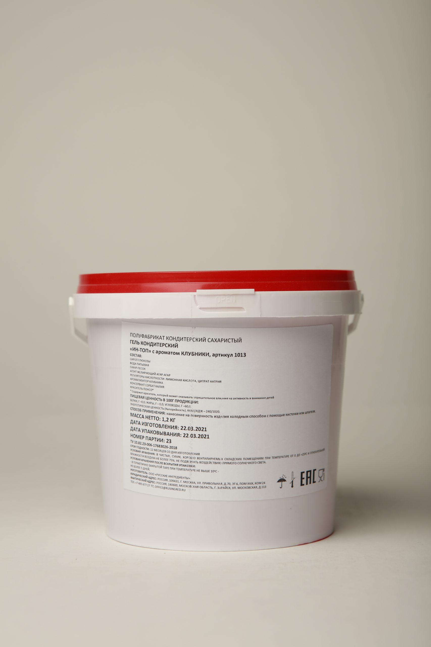 IN-TOP Confectionery gel with strawberry flavor (1.2kg)